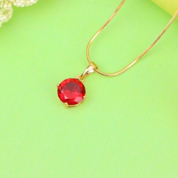 "Radiant Red Round Pendant with Gold Plated Finish for Everyday Glam, XPPT1670 : - Picture 13 of 13
